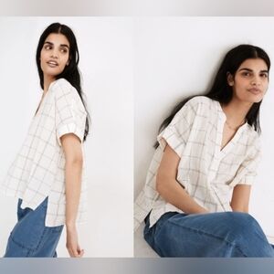 Madewell Women's Antique Cream Lakeline Popover Shirt in Windowpane - Size XS